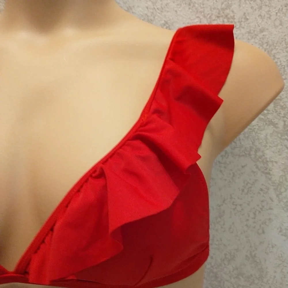 SHEIN Vibrant Red Ruffle Bikini Top